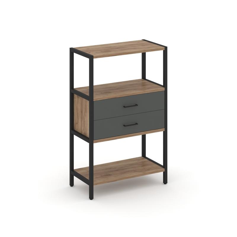 Shelf System Односекционный стеллаж трехярусный с ящиками SN.STM-312 Дуб Табак/Антрацит/Металл Черны