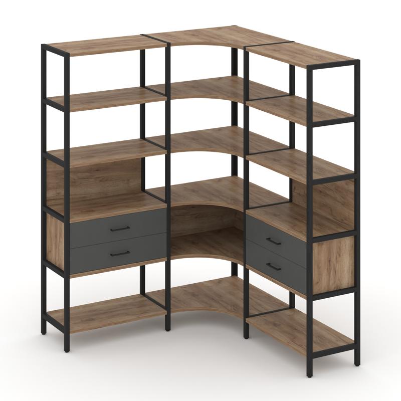 Shelf System Трехсекционный угловой стеллаж пятиярусный с ящиками SN.STMU-531 Дуб Табак/Антрацит/Мет