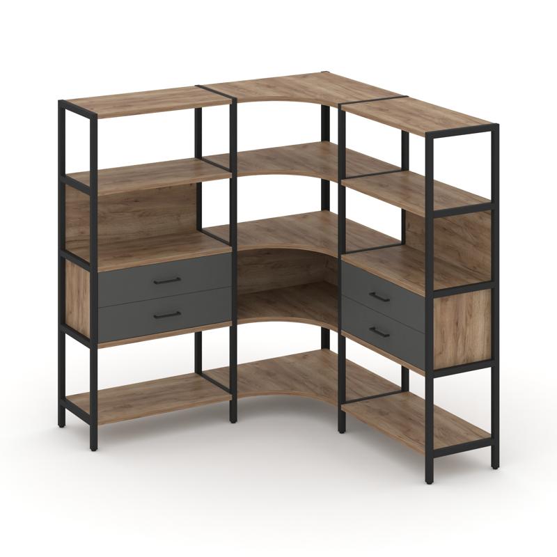 Shelf System Трехсекционный угловой стеллаж четырехярусный с ящиками SN.STMU-431 Дуб Табак/Антрацит/