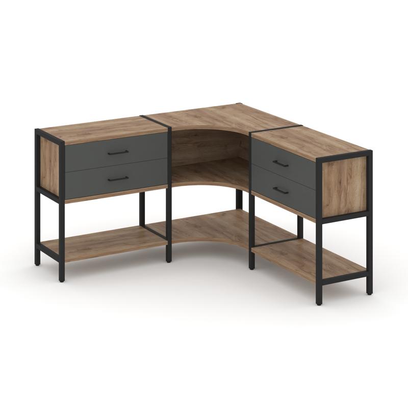Shelf System Трехсекционный угловой стеллаж двухярусный с ящиками SN.STMU-231 Дуб Табак/Антрацит/Мет