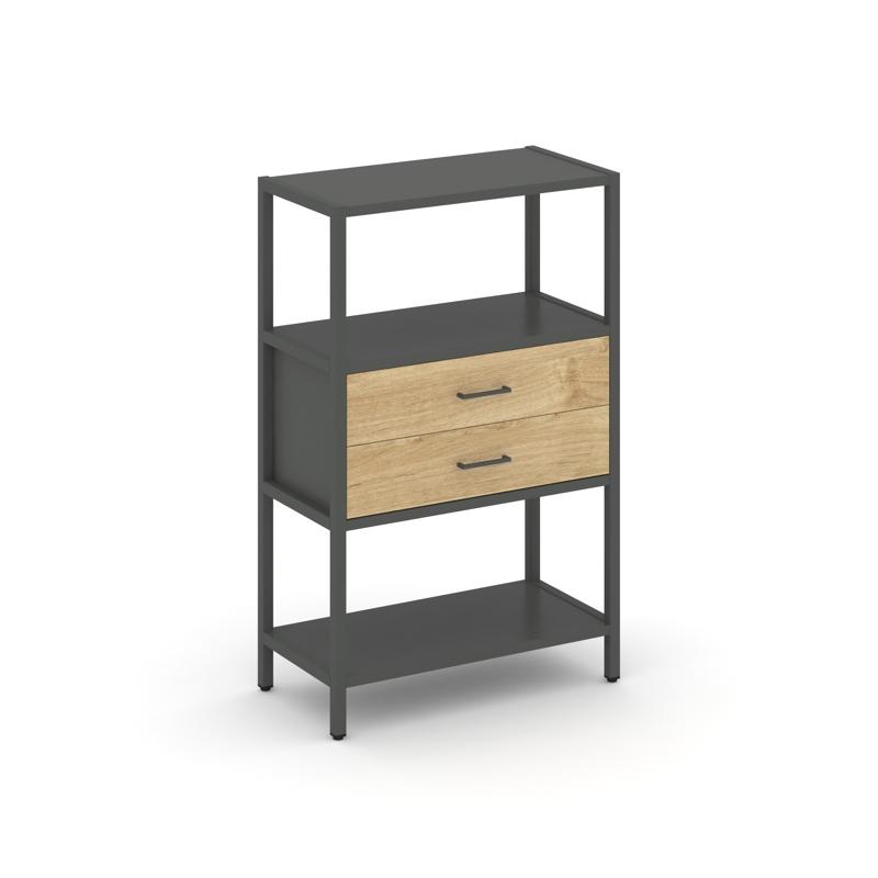 Shelf System Односекционный стеллаж трехярусный с ящиками SN.STM-312 Антрацит/Тиквуд Светлый/Металл