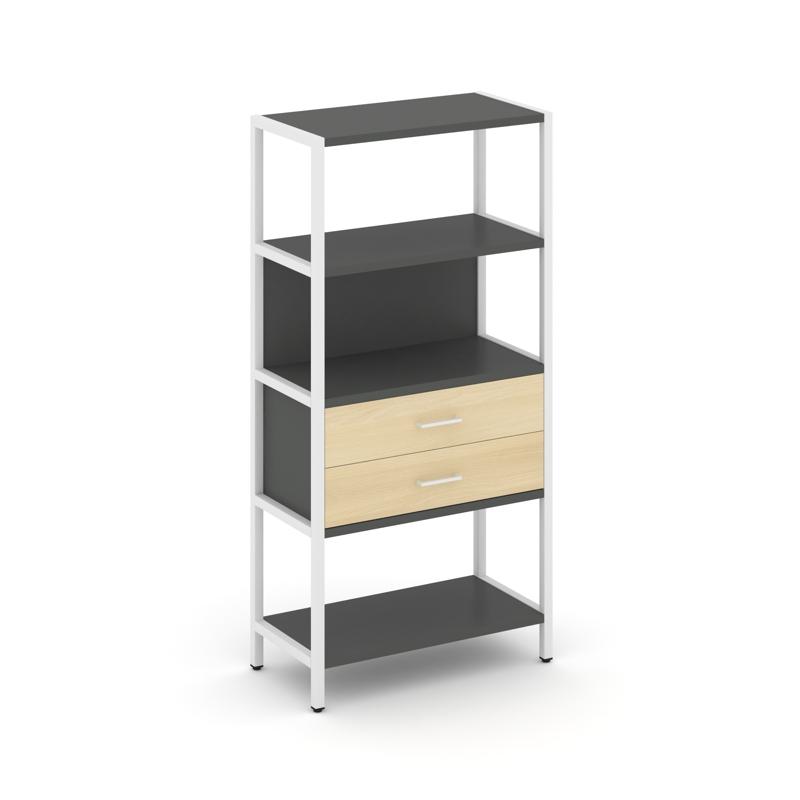 Shelf System Односекционный стеллаж четырехярусный с ящиками SN.STM-412 Антрацит/Акация Лорка/Металл