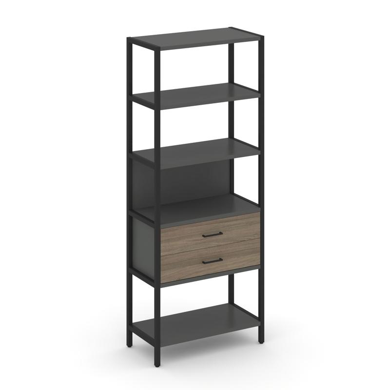 Shelf System Односекционный стеллаж пятиярусный с ящиками SN.STM-512 Антрацит/Вяз Благородный/Металл