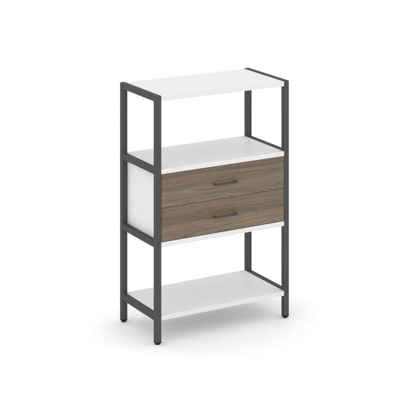 Shelf System Односекционный стеллаж трехярусный с ящиками SN.STM-312 Белый/Вяз Благородный/Металл Ан