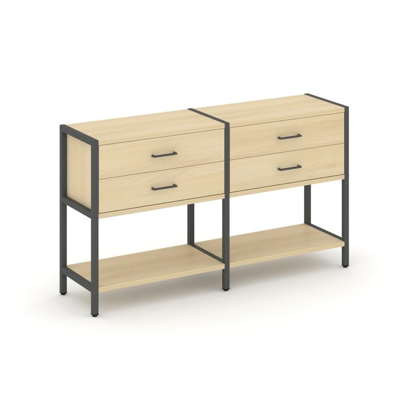 Shelf System Двухсекционный стеллаж двухярусный с ящиками SN.STM-222 Акация Лорка/Металл Антрацит 15