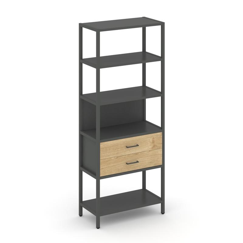 Shelf System Односекционный стеллаж пятиярусный с ящиками SN.STM-512 Антрацит/Тиквуд Светлый/Металл