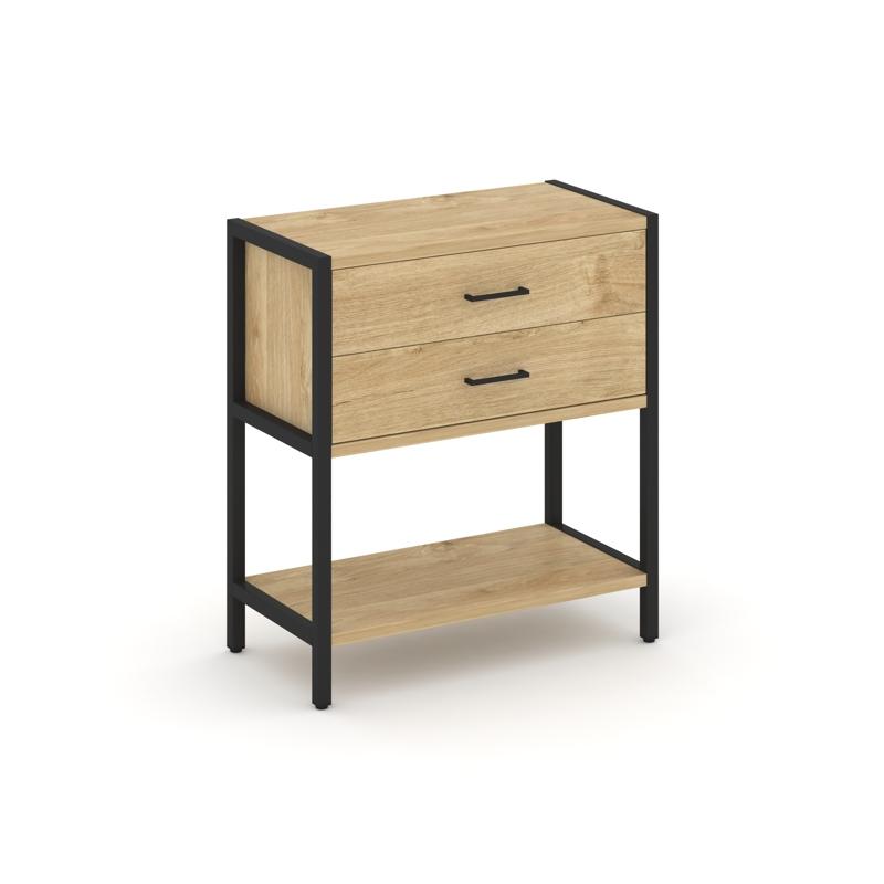 Shelf System Односекционный стеллаж двухярусный с ящиками SN.STM-212 Тиквуд Светлый/Металл Черный 81