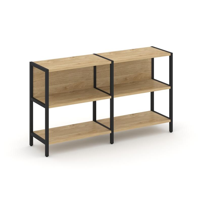 Shelf System Двухсекционный стеллаж двухярусный SN.STM-221 Тиквуд Светлый/Металл Черный 1590*400*879