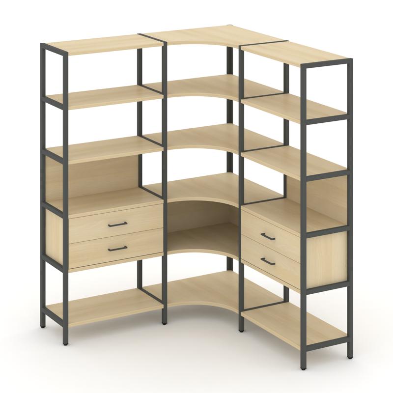 Shelf System Трехсекционный угловой стеллаж пятиярусный с ящиками SN.STMU-531 Акация Лорка/Металл Ан