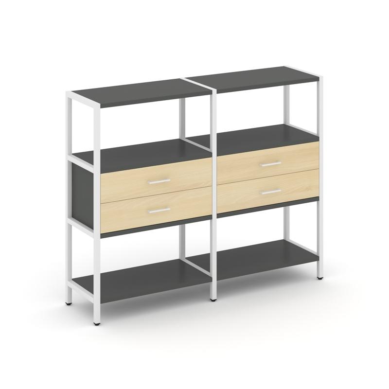 Shelf System Двухсекционный стеллаж трехярусный с ящиками SN.STM-322 Антрацит/Акация Лорка/Металл Бе