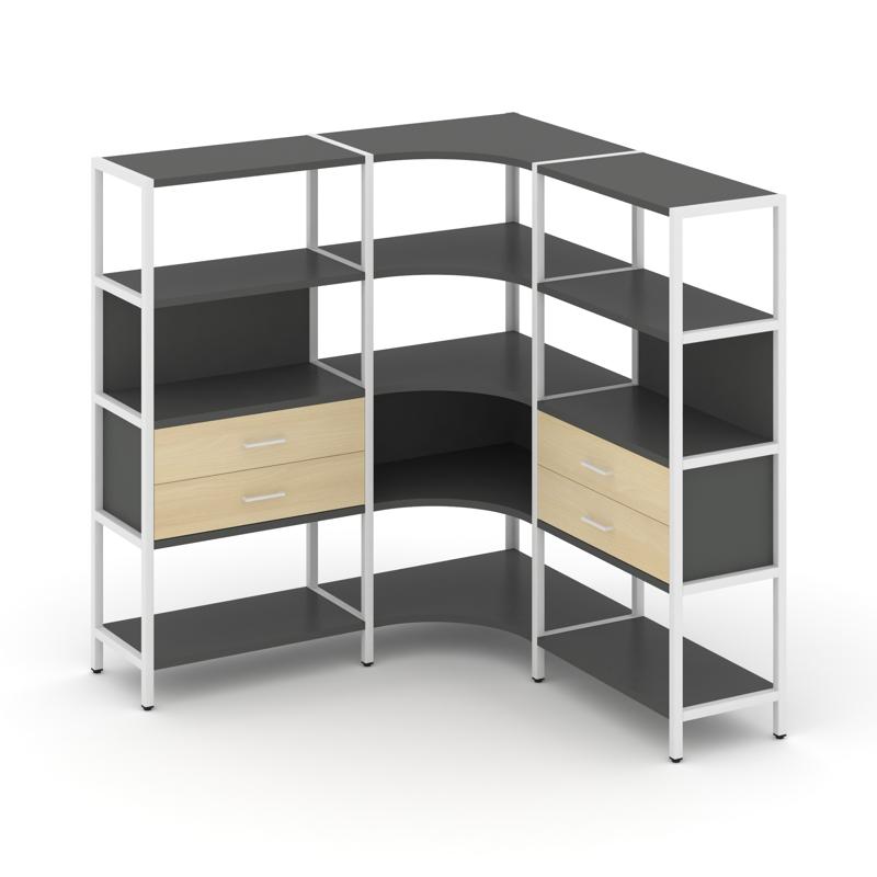 Shelf System Трехсекционный угловой стеллаж четырехярусный с ящиками SN.STMU-431 Антрацит/Акация Лор