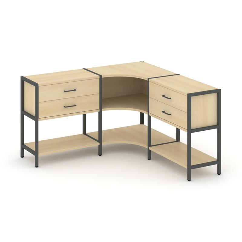 Shelf System Трехсекционный угловой стеллаж двухярусный с ящиками SN.STMU-231 Акация Лорка/Металл Ан