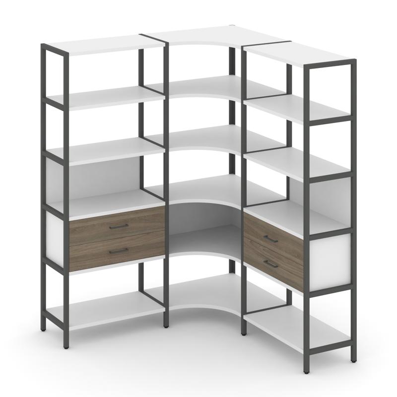 Shelf System Трехсекционный угловой стеллаж пятиярусный с ящиками SN.STMU-531 Белый/Вяз Благородный/