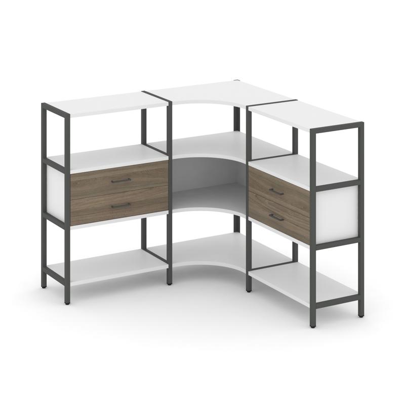 Shelf System Трехсекционный угловой стеллаж трехярусный с ящиками SN.STMU-331 Белый/Вяз Благородный/