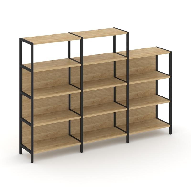 Shelf System Трехсекционный стеллаж четырех/трехярусный SN.STM-432 Тиквуд Светлый/Металл Черный 2370