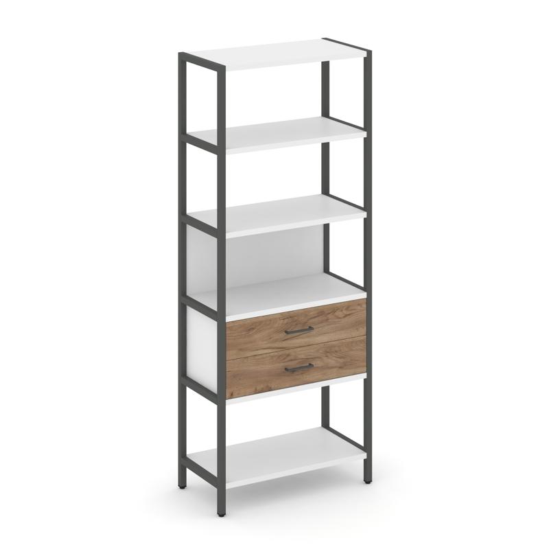 Shelf System Односекционный стеллаж пятиярусный с ящиками SN.STM-512 Белый/Дуб Табак/Металл Антрацит