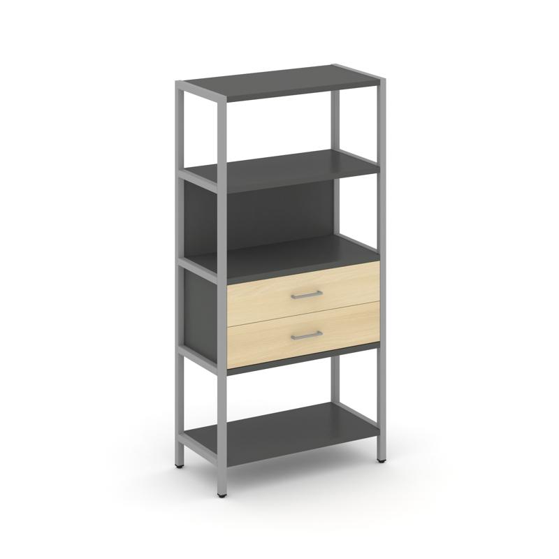 Shelf System Односекционный стеллаж четырехярусный с ящиками SN.STM-412 Антрацит/Акация Лорка/Металл