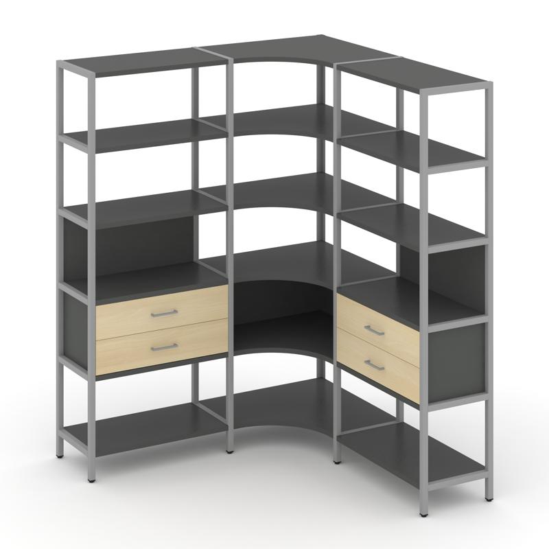 Shelf System Трехсекционный угловой стеллаж пятиярусный с ящиками SN.STMU-531 Антрацит/Акация Лорка/