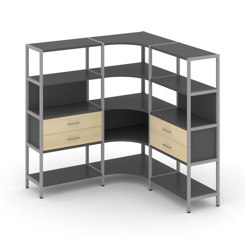 Shelf System Трехсекционный угловой стеллаж четырехярусный с ящиками SN.STMU-431 Антрацит/Акация Лор