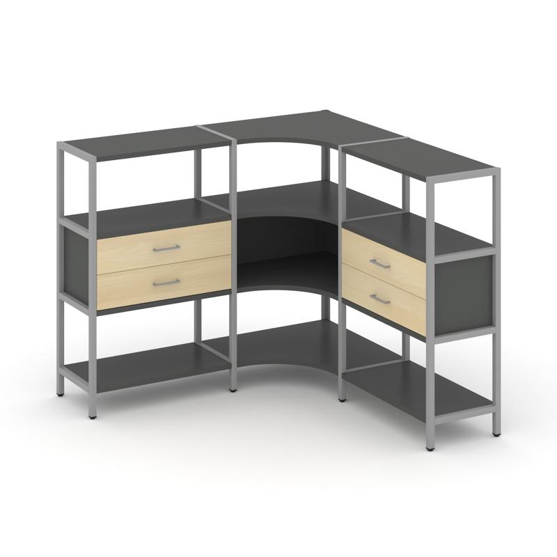 Shelf System Трехсекционный угловой стеллаж трехярусный с ящиками SN.STMU-331 Антрацит/Акация Лорка/