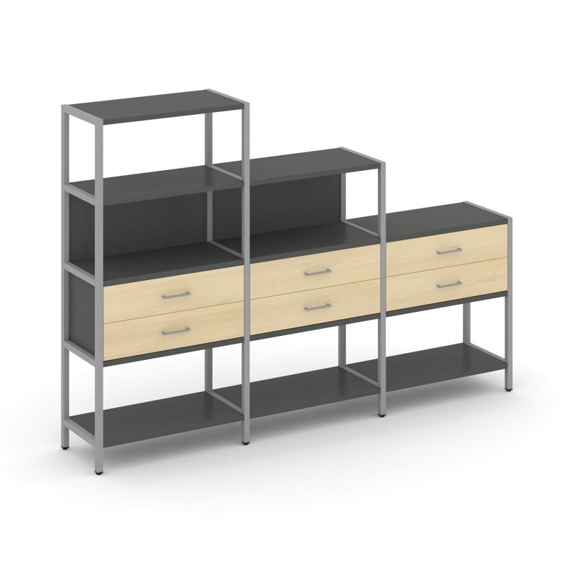 Shelf System Трехсекционный стеллаж четырех/трех/двухярусный с ящиками SN.STM-431 Антрацит/Акация Ло