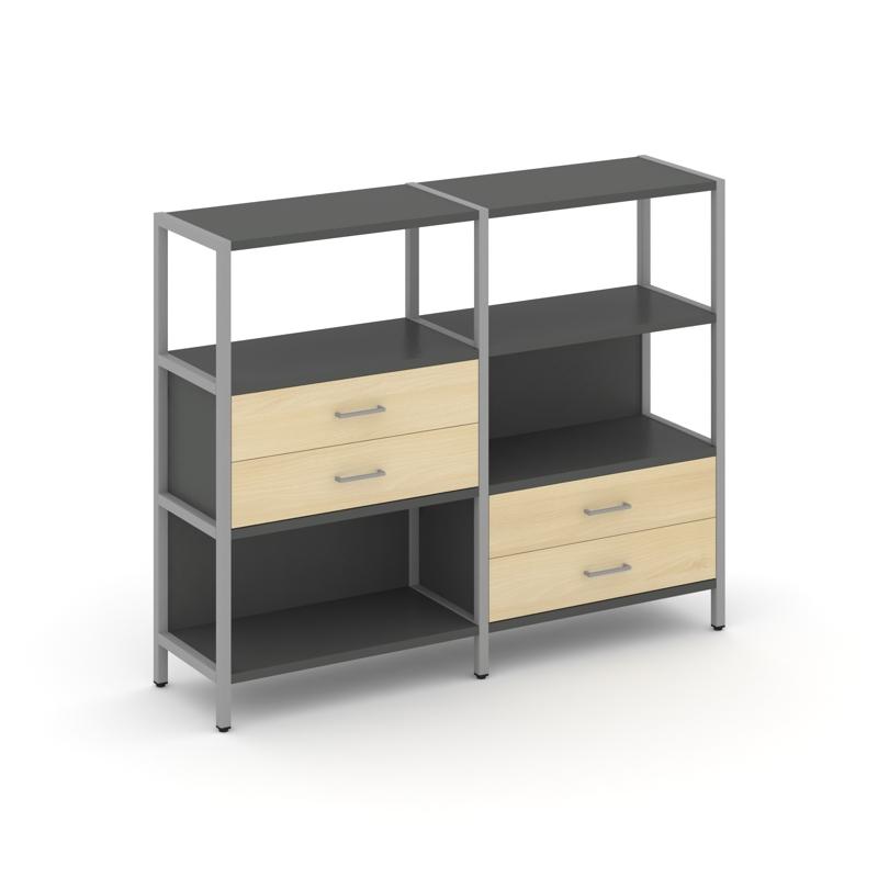 Shelf System Двухсекционный стеллаж трехярусный с ящиками SN.STM-323 Антрацит/Акация Лорка/Металл Се