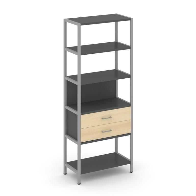 Shelf System Односекционный стеллаж пятиярусный с ящиками SN.STM-512 Антрацит/Акация Лорка/Металл Се