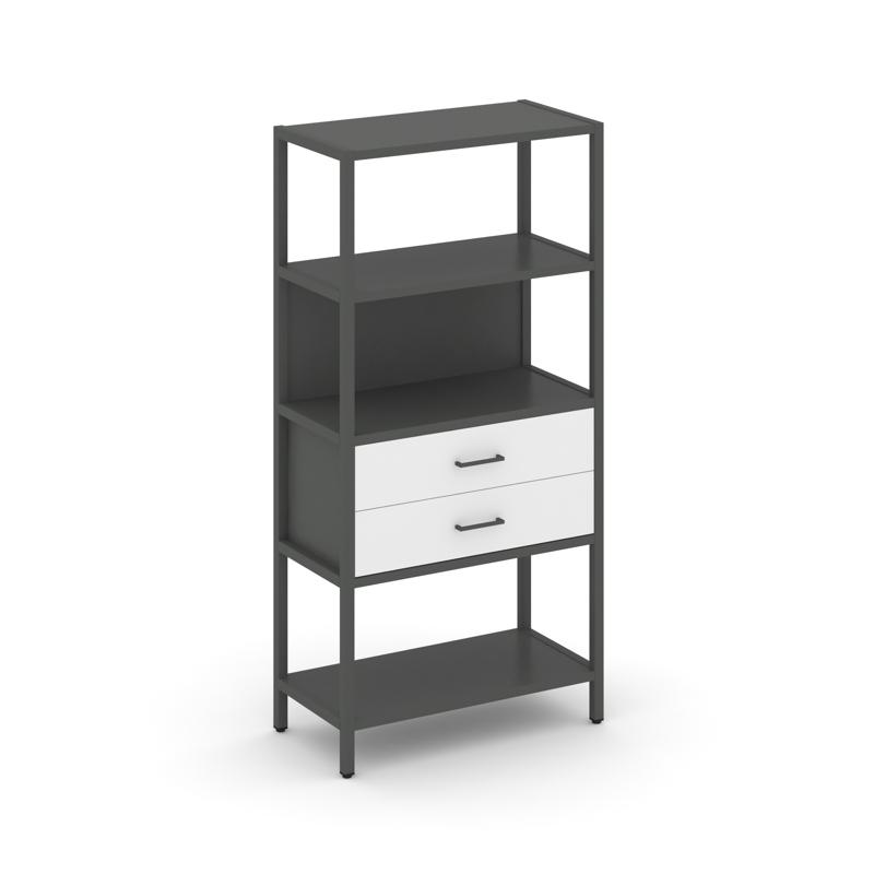 Shelf System Односекционный стеллаж четырехярусный с ящиками SN.STM-412 Антрацит/Белый/Металл Антрац