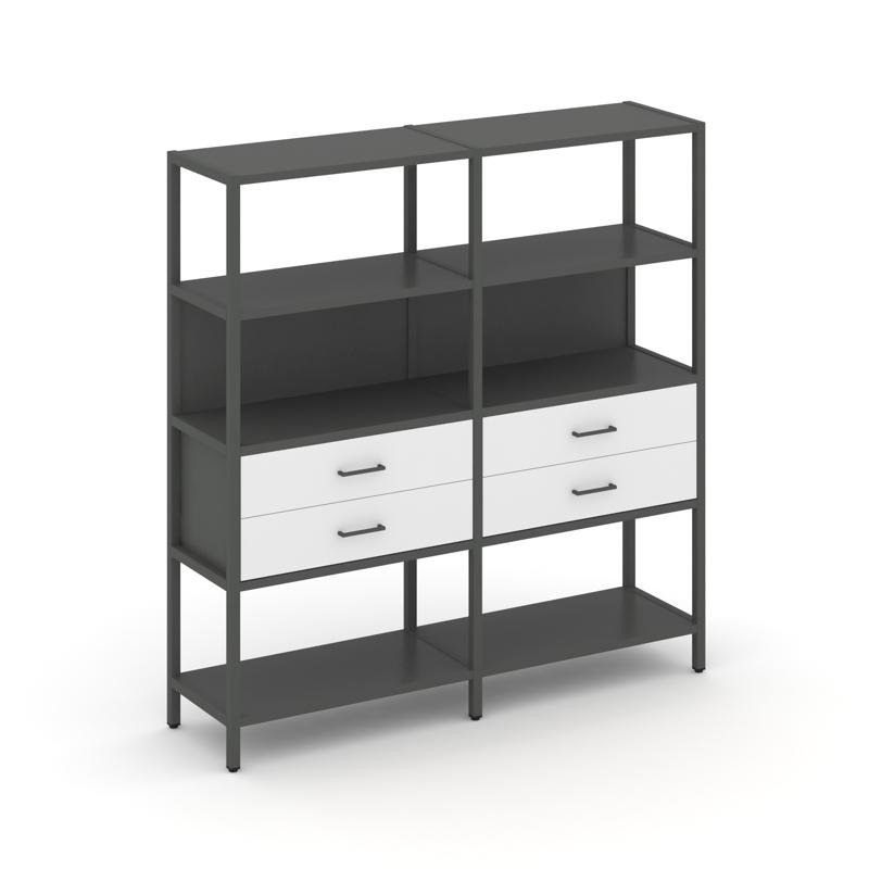 Shelf System Двухсекционный стеллаж четырехярусный с ящиками SN.STM-422 Антрацит/Белый/Металл Антрац
