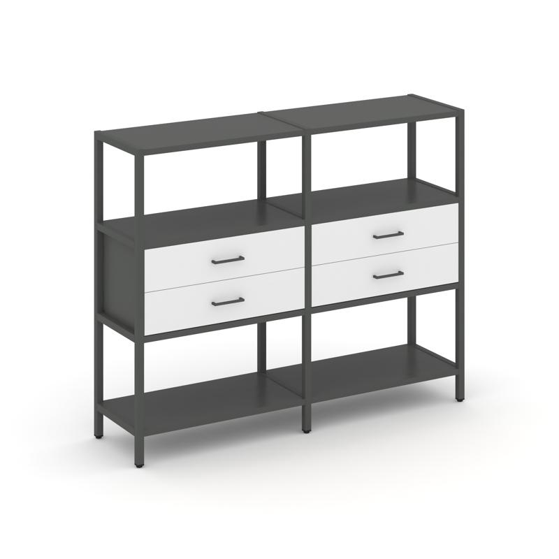 Shelf System Двухсекционный стеллаж трехярусный с ящиками SN.STM-322 Антрацит/Белый/Металл Антрацит