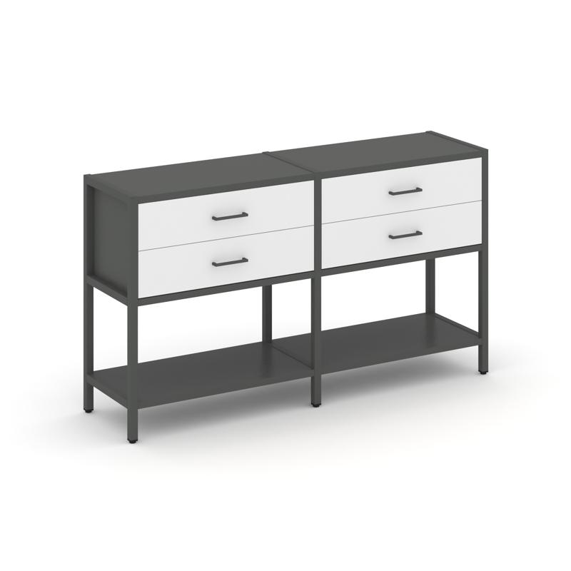 Shelf System Двухсекционный стеллаж двухярусный с ящиками SN.STM-222 Антрацит/Белый/Металл Антрацит