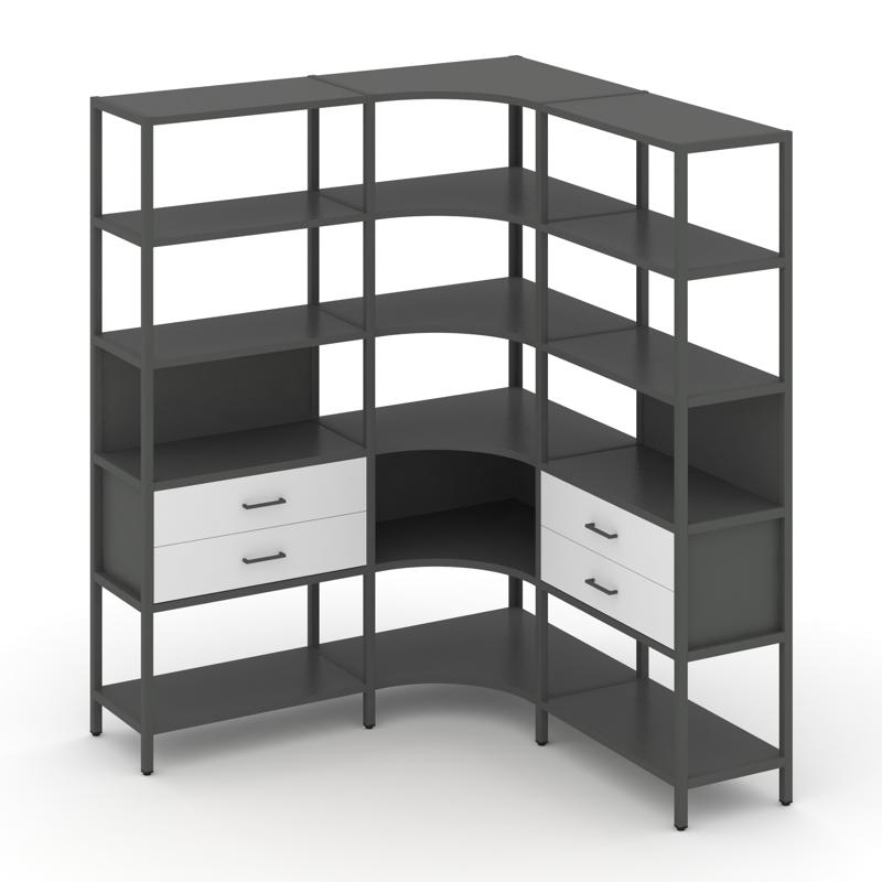 Shelf System Трехсекционный угловой стеллаж пятиярусный с ящиками SN.STMU-531 Антрацит/Белый/Металл