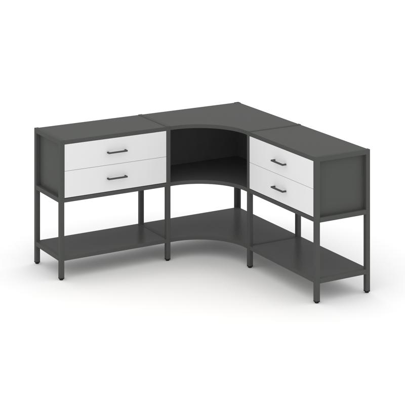 Shelf System Трехсекционный угловой стеллаж двухярусный с ящиками SN.STMU-231 Антрацит/Белый/Металл