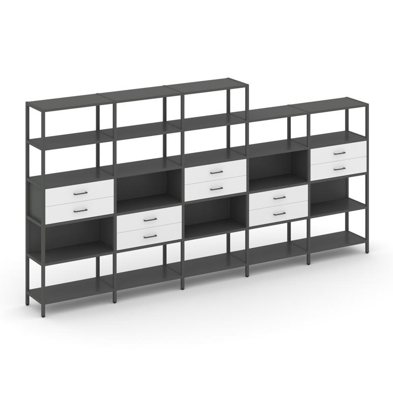 Shelf System Пятисекционный стеллаж пятиярусный с ящиками SN.STM-551 Антрацит/Белый/Металл Антрацит