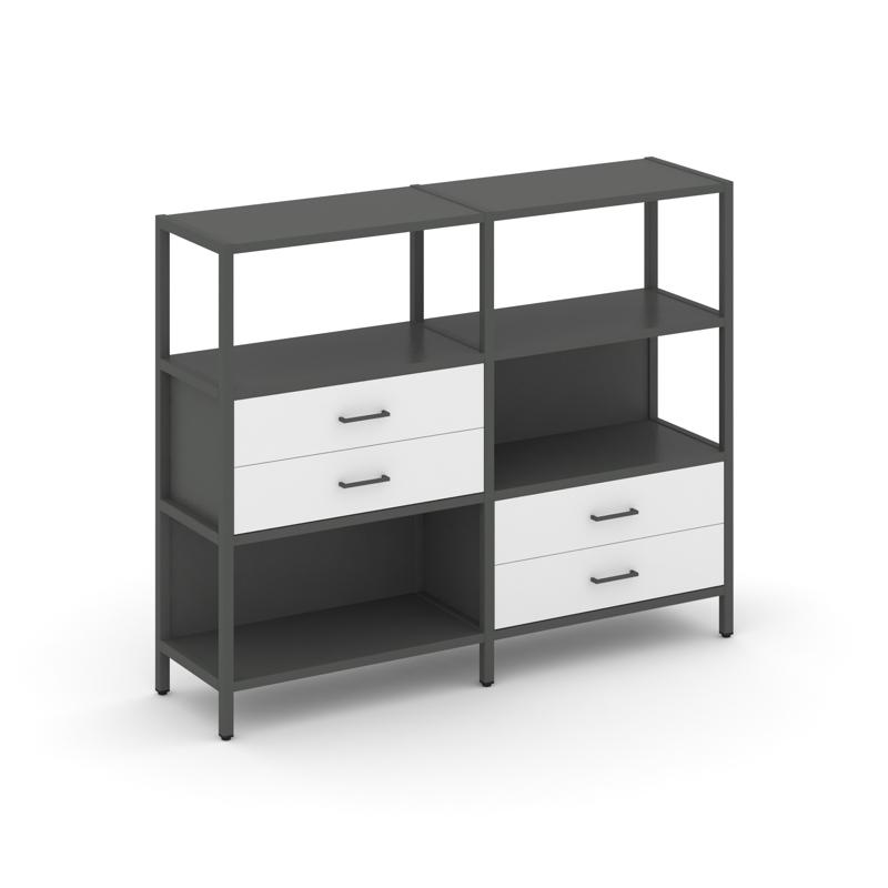 Shelf System Двухсекционный стеллаж трехярусный с ящиками SN.STM-323 Антрацит/Белый/Металл Антрацит