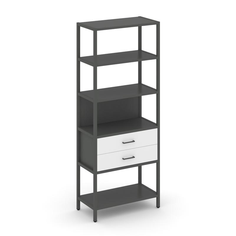 Shelf System Односекционный стеллаж пятиярусный с ящиками SN.STM-512 Антрацит/Белый/Металл Антрацит