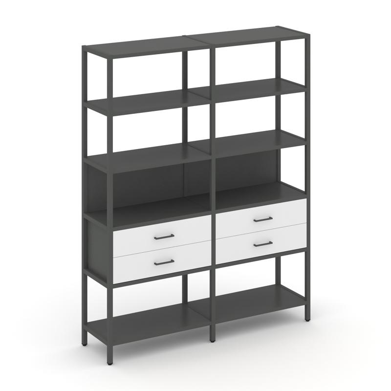 Shelf System Двухсекционный стеллаж пятиярусный с ящиками SN.STM-522 Антрацит/Белый/Металл Антрацит