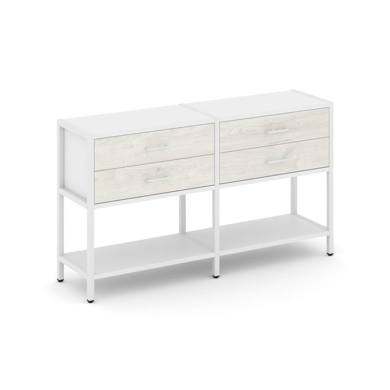 Shelf System Двухсекционный стеллаж двухярусный с ящиками SN.STM-222 Белый/Дуб Наварра/Металл Белый