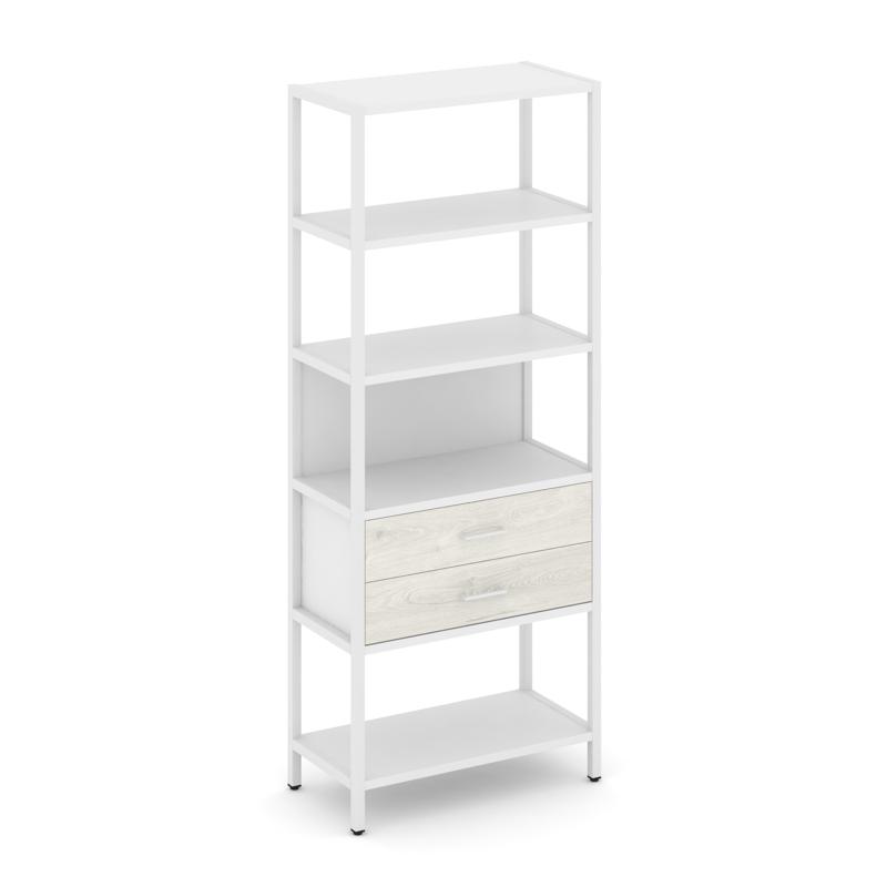Shelf System Односекционный стеллаж пятиярусный с ящиками SN.STM-512 Белый/Дуб Наварра/Металл Белый