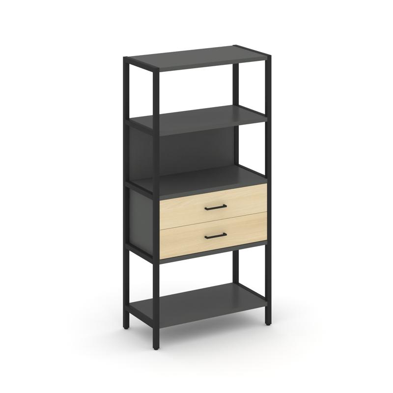 Shelf System Односекционный стеллаж четырехярусный с ящиками SN.STM-412 Антрацит/Акация Лорка/Металл