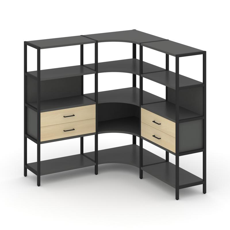 Shelf System Трехсекционный угловой стеллаж четырехярусный с ящиками SN.STMU-431 Антрацит/Акация Лор