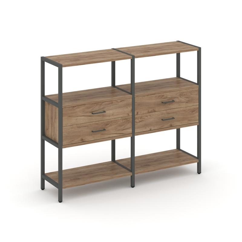 Shelf System Двухсекционный стеллаж трехярусный с ящиками SN.STM-322 Дуб Табак/Металл Антрацит 1590*