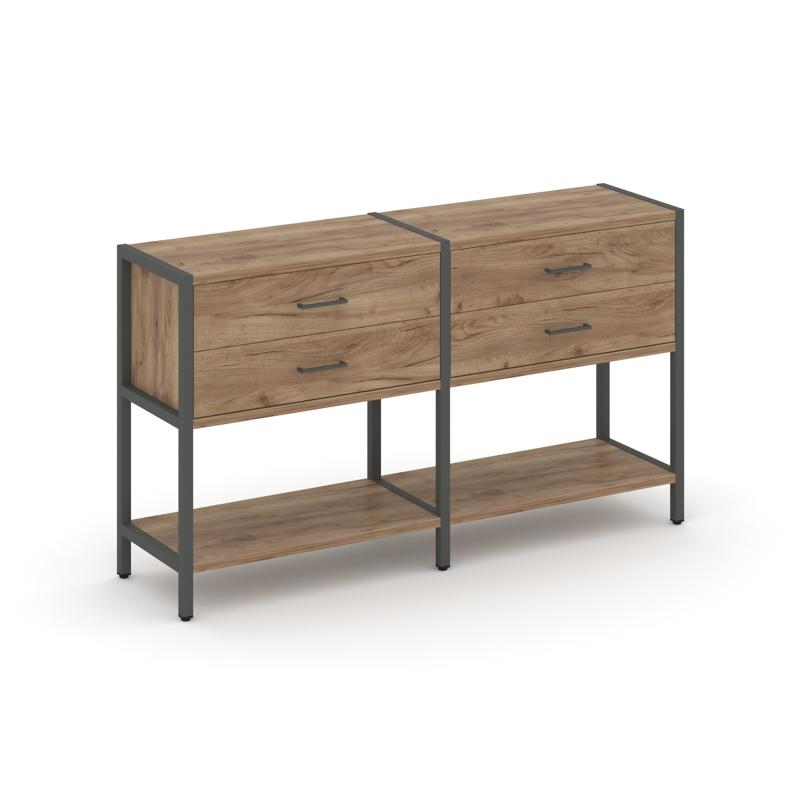 Shelf System Двухсекционный стеллаж двухярусный с ящиками SN.STM-222 Дуб Табак/Металл Антрацит 1590*