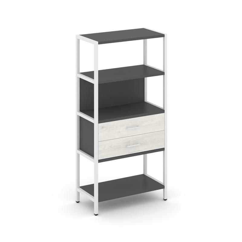 Shelf System Односекционный стеллаж четырехярусный с ящиками SN.STM-412 Антрацит/Дуб Наварра/Металл