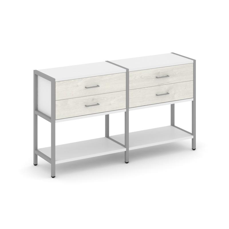 Shelf System Двухсекционный стеллаж двухярусный с ящиками SN.STM-222 Белый/Дуб Наварра/Металл Серый