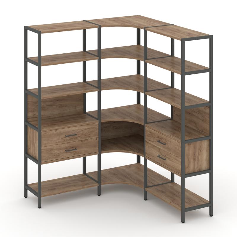 Shelf System Трехсекционный угловой стеллаж пятиярусный с ящиками SN.STMU-531 Дуб Табак/Металл Антра