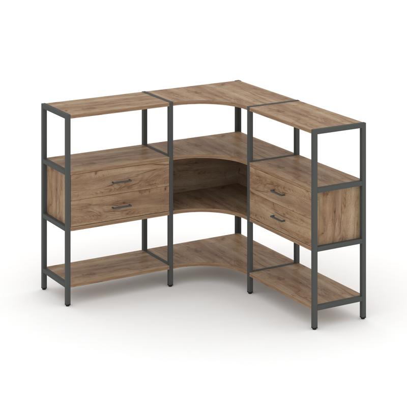 Shelf System Трехсекционный угловой стеллаж трехярусный с ящиками SN.STMU-331 Дуб Табак/Металл Антра