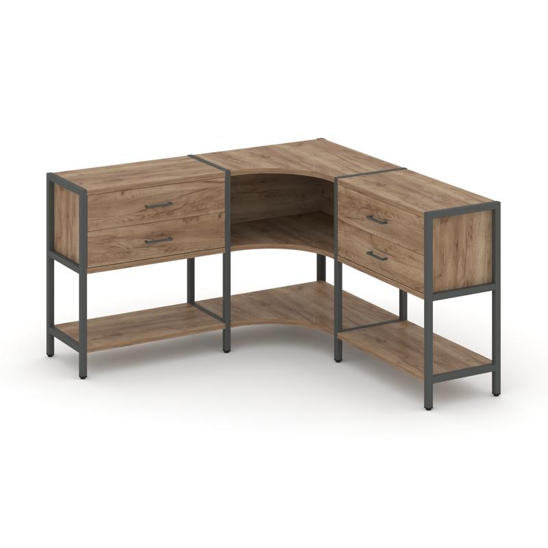 Shelf System Трехсекционный угловой стеллаж двухярусный с ящиками SN.STMU-231 Дуб Табак/Металл Антра