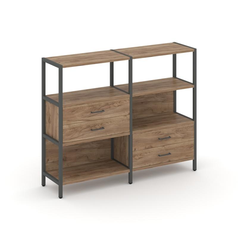 Shelf System Двухсекционный стеллаж трехярусный с ящиками SN.STM-323 Дуб Табак/Металл Антрацит 1590*