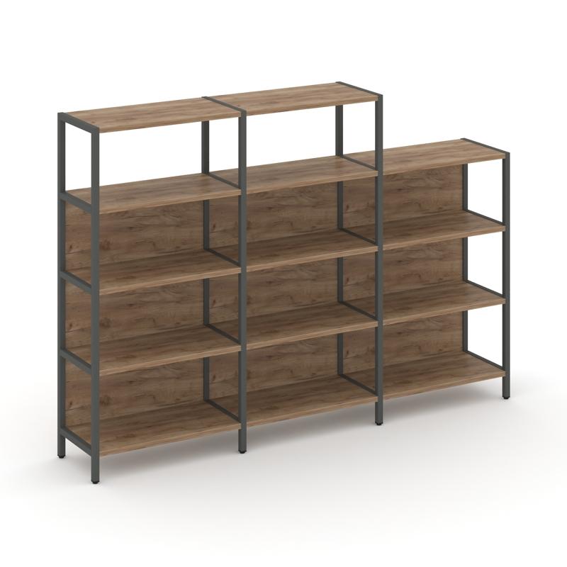 Shelf System Трехсекционный стеллаж четырех/трехярусный SN.STM-432 Дуб Табак/Металл Антрацит 2370*40